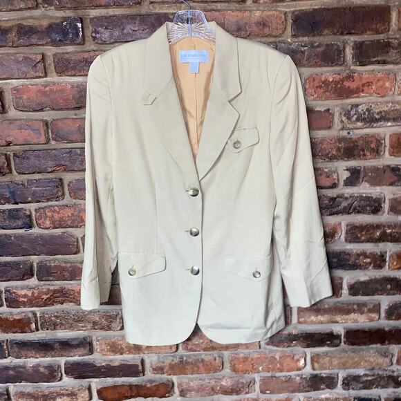 Liz Claiborne Beige Silk Blend Button Down Blazer Jacket Women's Size 2P Petite - Picture 1 of 6